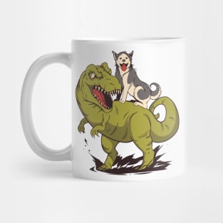 HUSKY RIDING DINOSAUR Mug